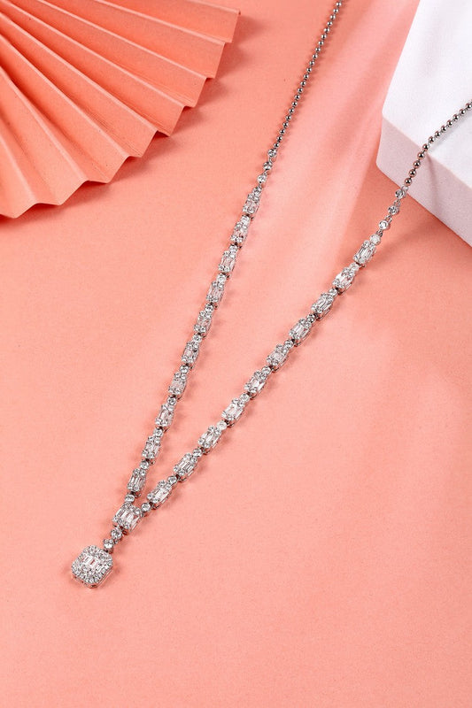 Diamond Encrusted T-Square Pendant Necklace - Premium Jewelry - White Diamond Necklace