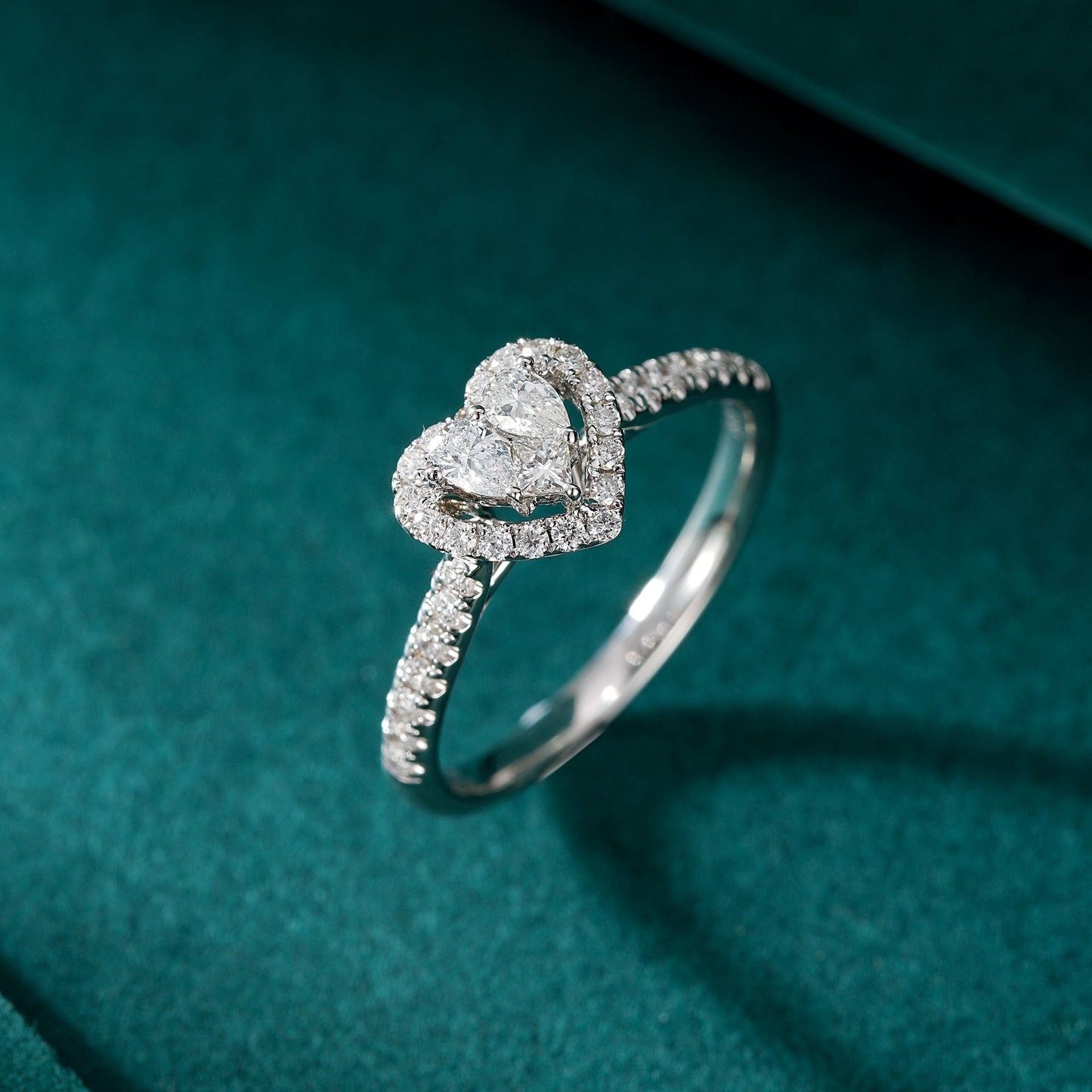 Diamond-Encrusted Water Drop Heart Ring - Premium Jewelry - White Diamond Ring