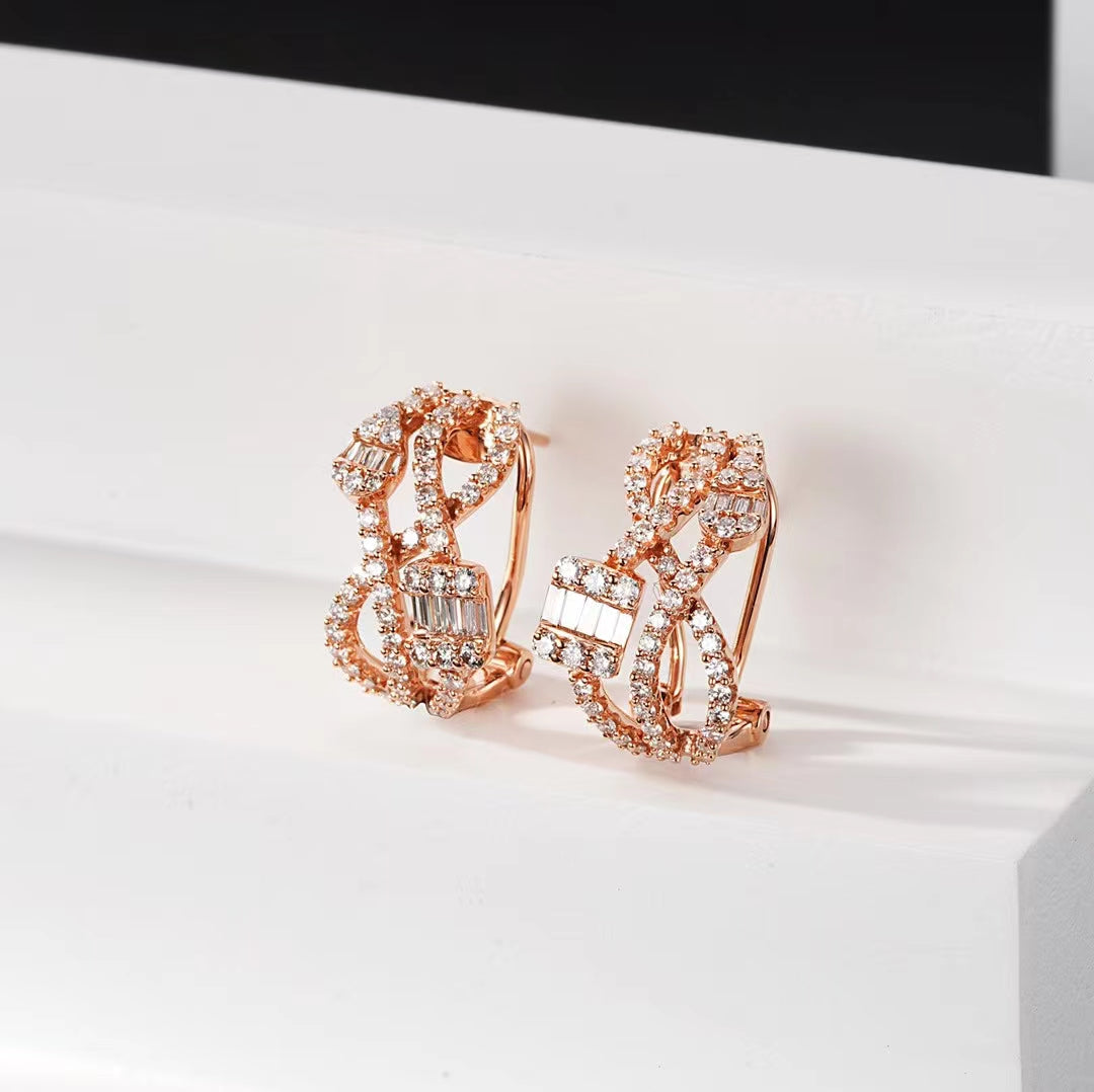 Diamond-Encrusted Waterdrop Square Candy Intertwined Earrings - Luxurious Jewelry - Jeweler.Jewelry