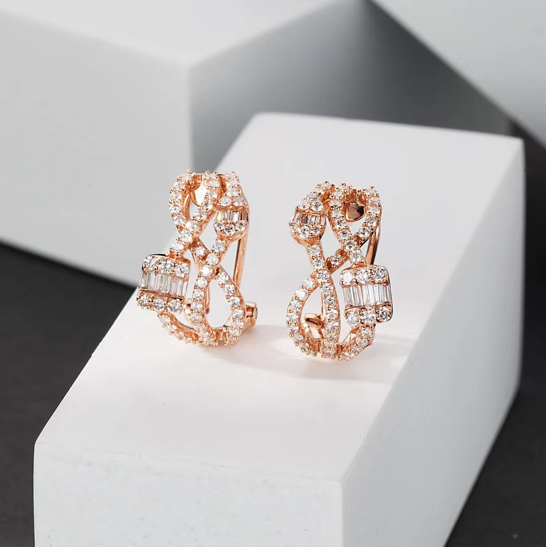 Diamond-Encrusted Waterdrop Square Candy Intertwined Earrings - Luxurious Jewelry - Jeweler.Jewelry