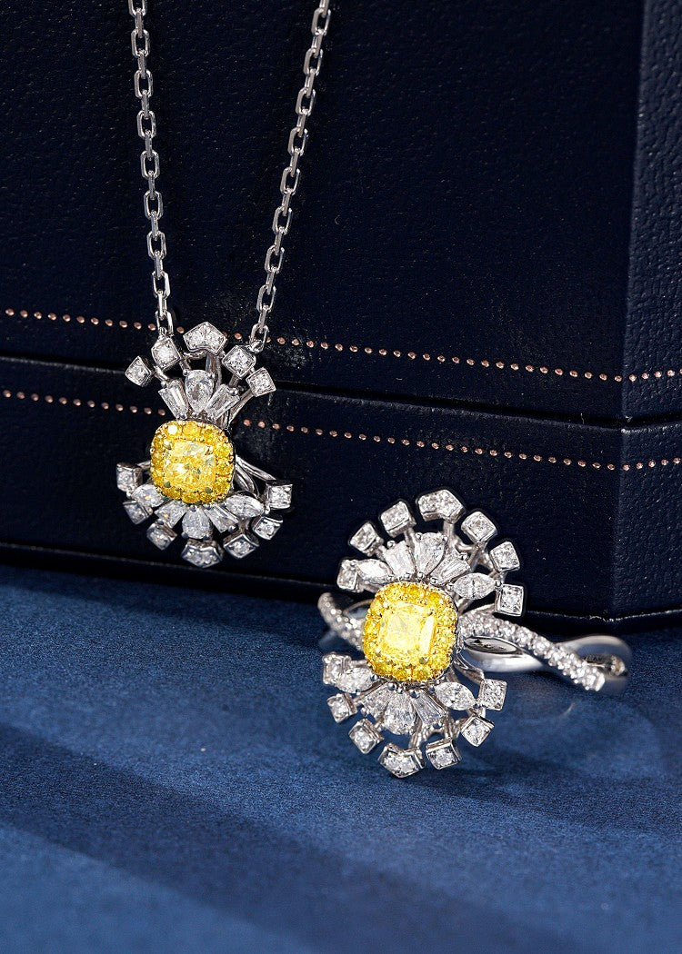 Diamond Fan Pendant Jewelry - Sparkling Elegance - Yellow Diamond Pendant