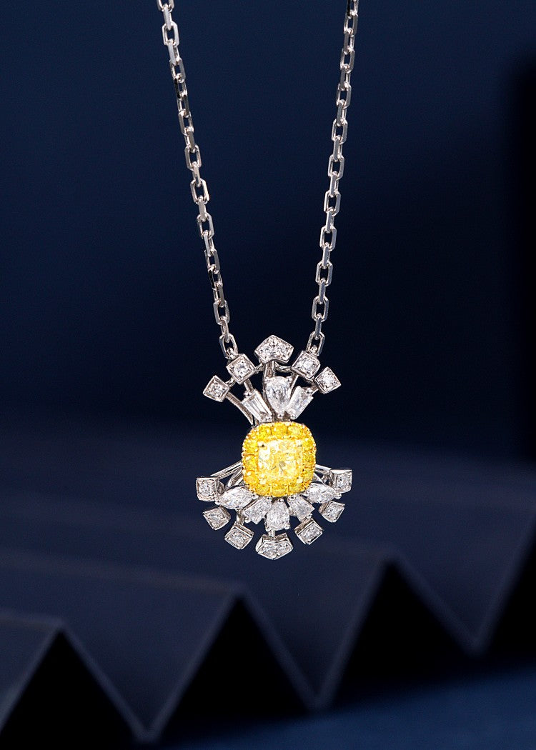 Diamond Fan Pendant Jewelry - Sparkling Elegance - Yellow Diamond Pendant