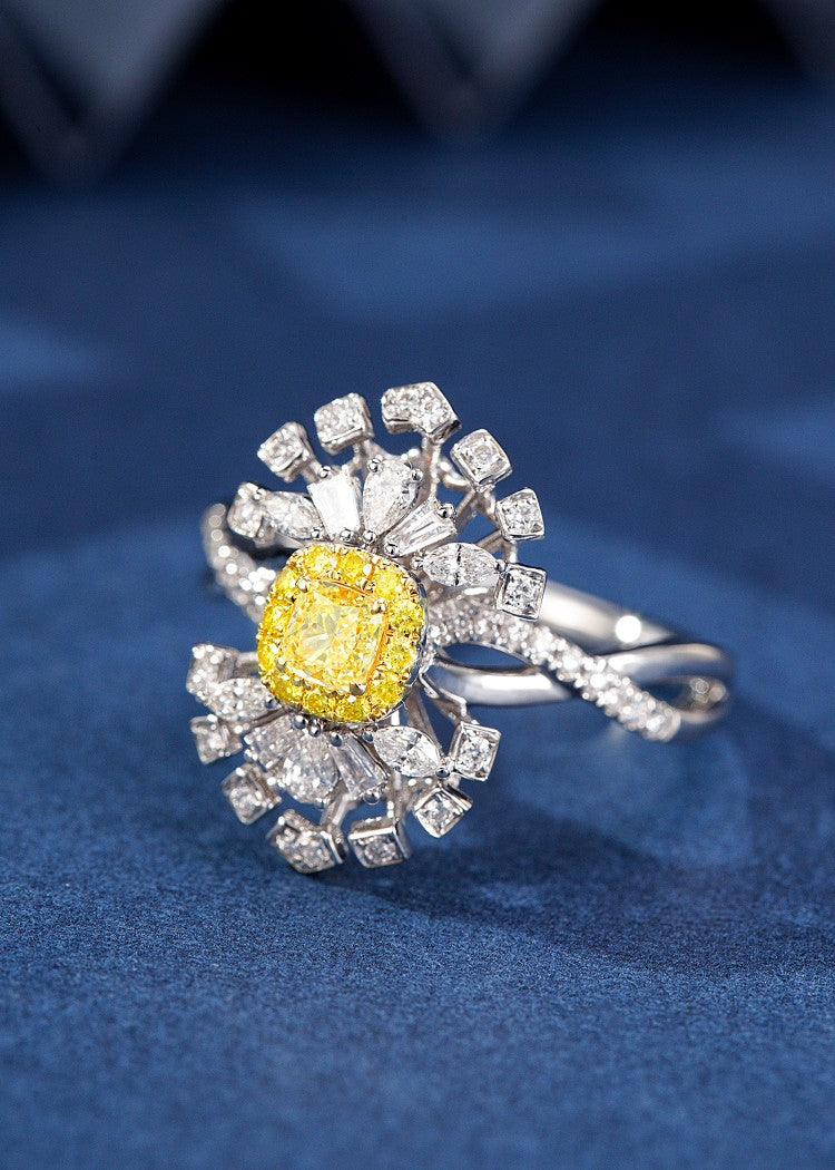 Diamond Fan-Shaped Ring - Premium Jewelry Collection - Yellow Diamond Ring