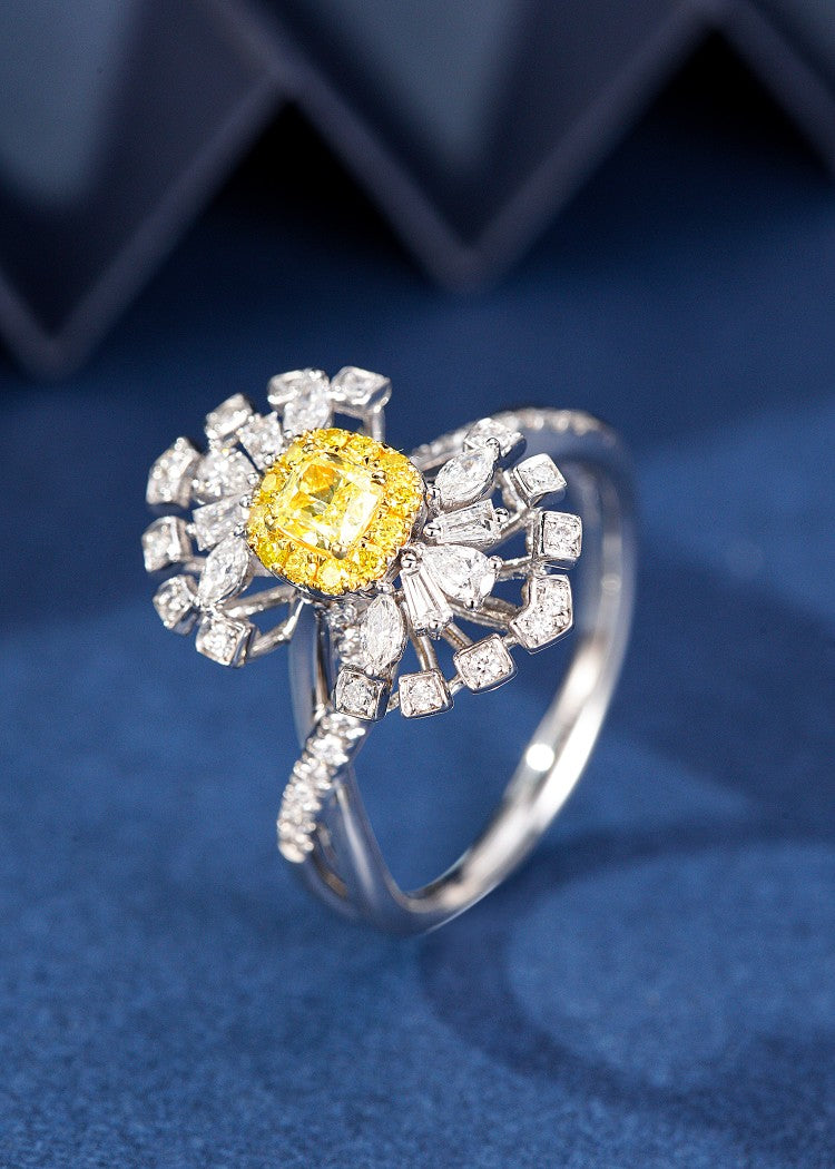 Diamond Fan-Shaped Ring - Premium Jewelry Collection - Yellow Diamond Ring