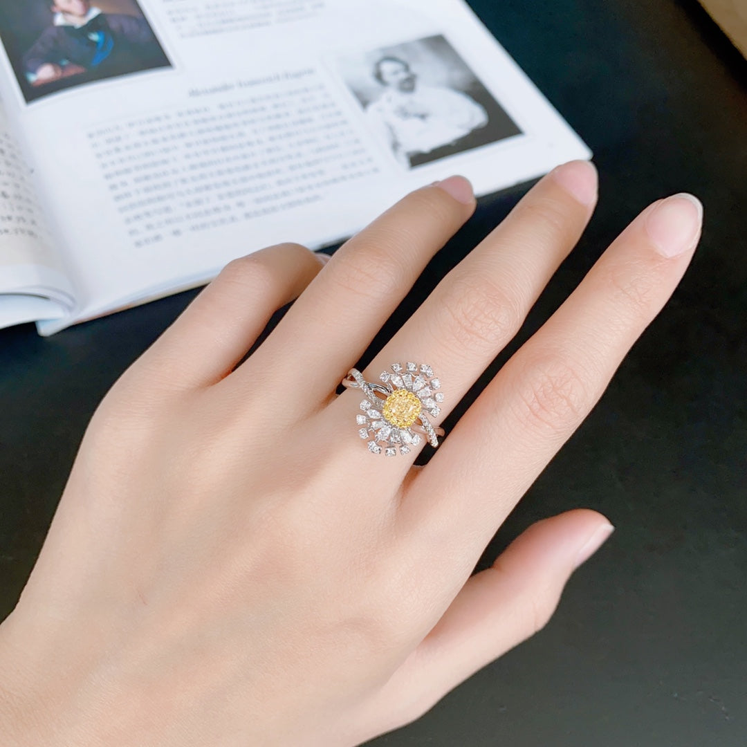 Diamond Fan-Shaped Ring - Premium Jewelry Collection - Yellow Diamond Ring