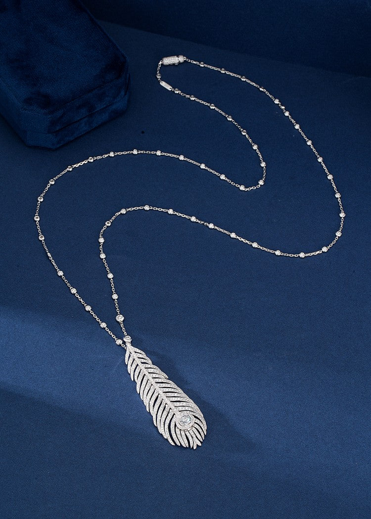 Diamond Feather Pendant - Exquisite Jewelry Collection - White Diamond Pendant