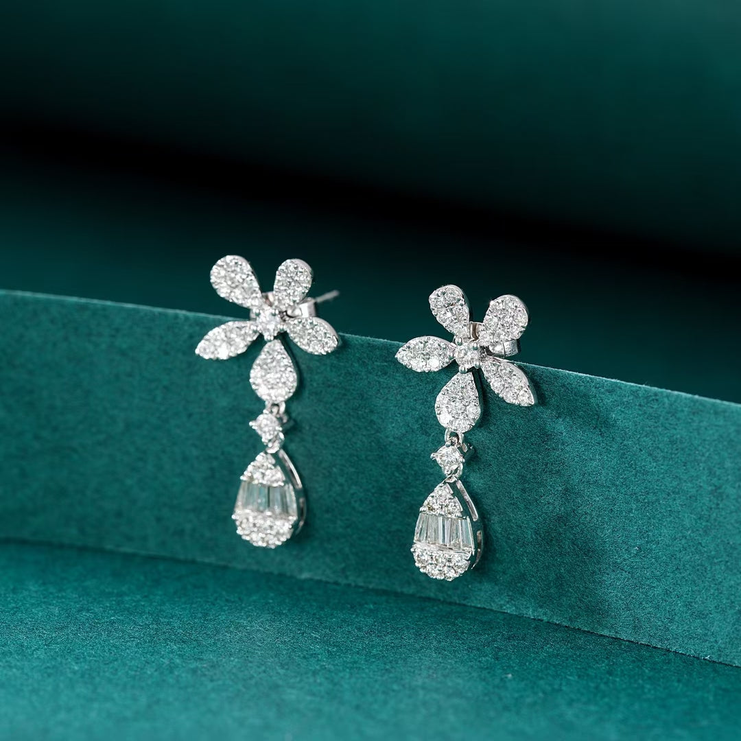 Diamond Five-Flower Cluster Earrings (Two-Tone) | Jewelry Gem - Jeweler.Jewelry