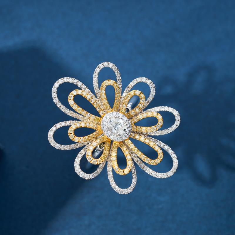 Diamond Flower Shape Ring - Premium Jewelry Collection - Yellow Diamond Ring