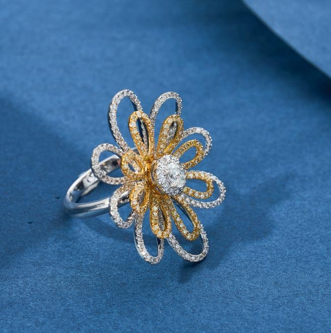 Diamond Flower Shape Ring - Premium Jewelry Collection - Yellow Diamond Ring