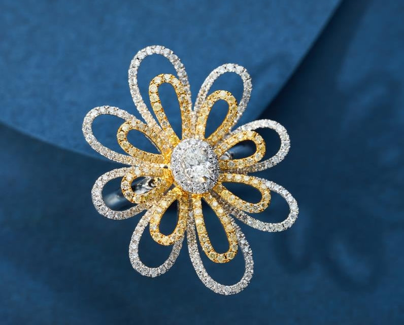 Diamond Flower Shape Ring - Premium Jewelry Collection - Yellow Diamond Ring