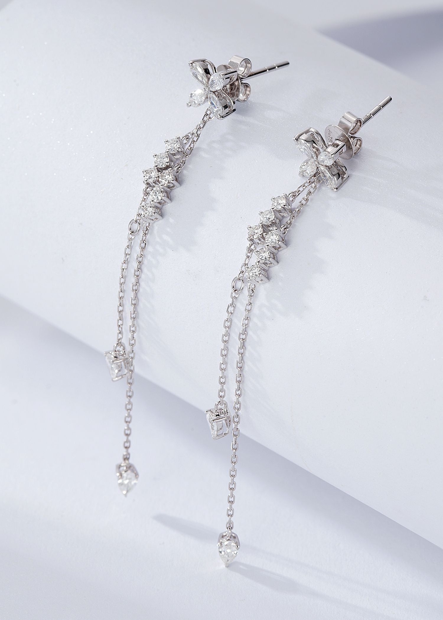 Diamond Fringe Cherry Blossom Earrings (Two-Way Wear) - Exquisite Jewelry - Jeweler.Jewelry