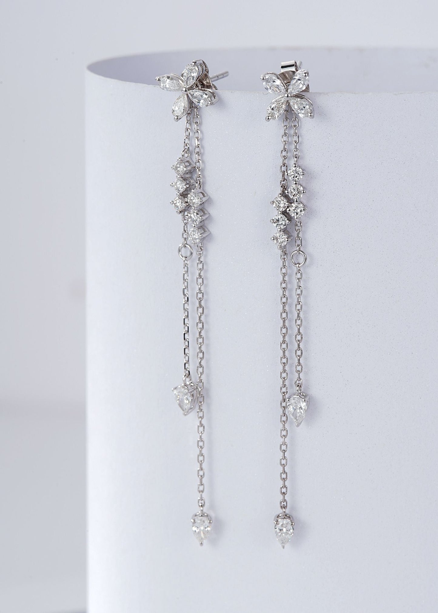 Diamond Fringe Cherry Blossom Earrings (Two-Way Wear) - Exquisite Jewelry - Jeweler.Jewelry