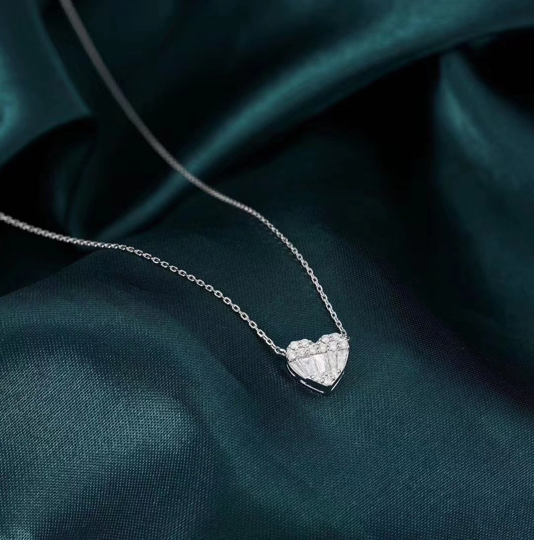 Diamond Heart Pendant Necklace - Elegant Jewelry Piece - White Diamond Pendant