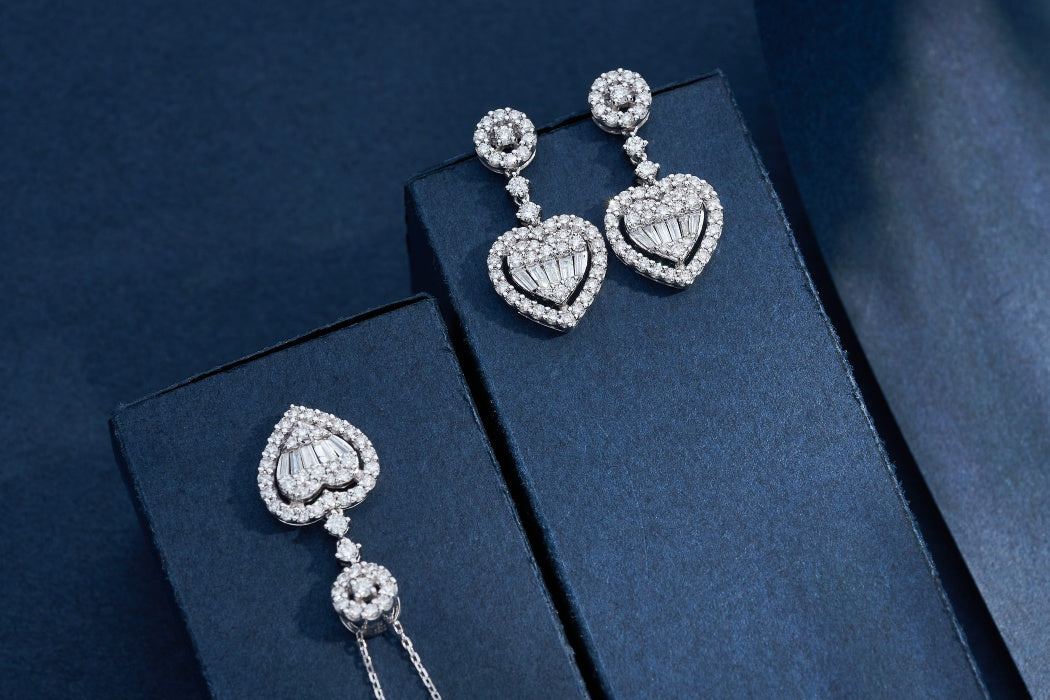 Diamond Heart-Shaped Jewelry Set: A Sparkling Choice - White Diamond Set System