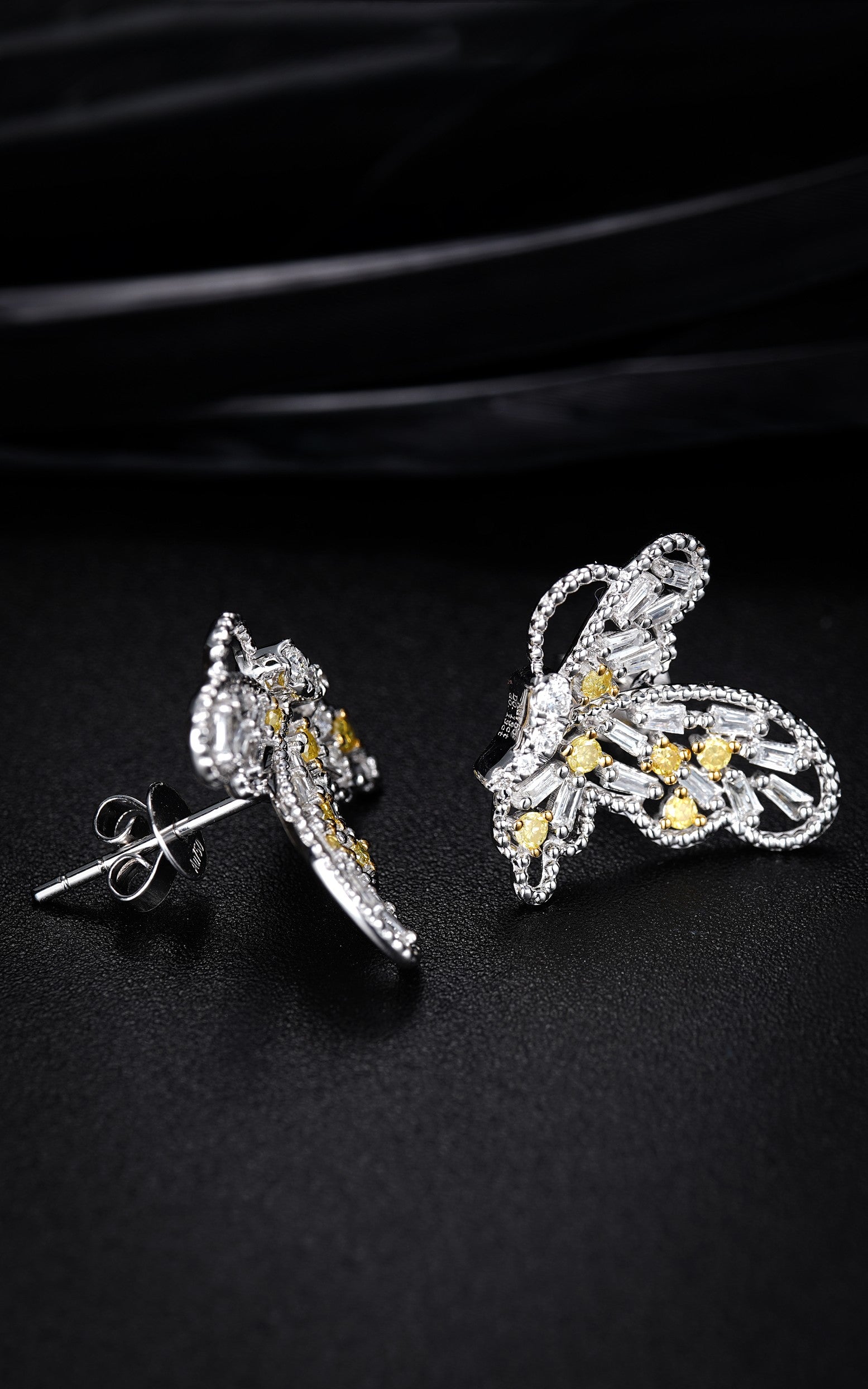 Diamond Hollow-out Butterfly Earrings - A Jewelry Gem - Yellow Diamond Chain