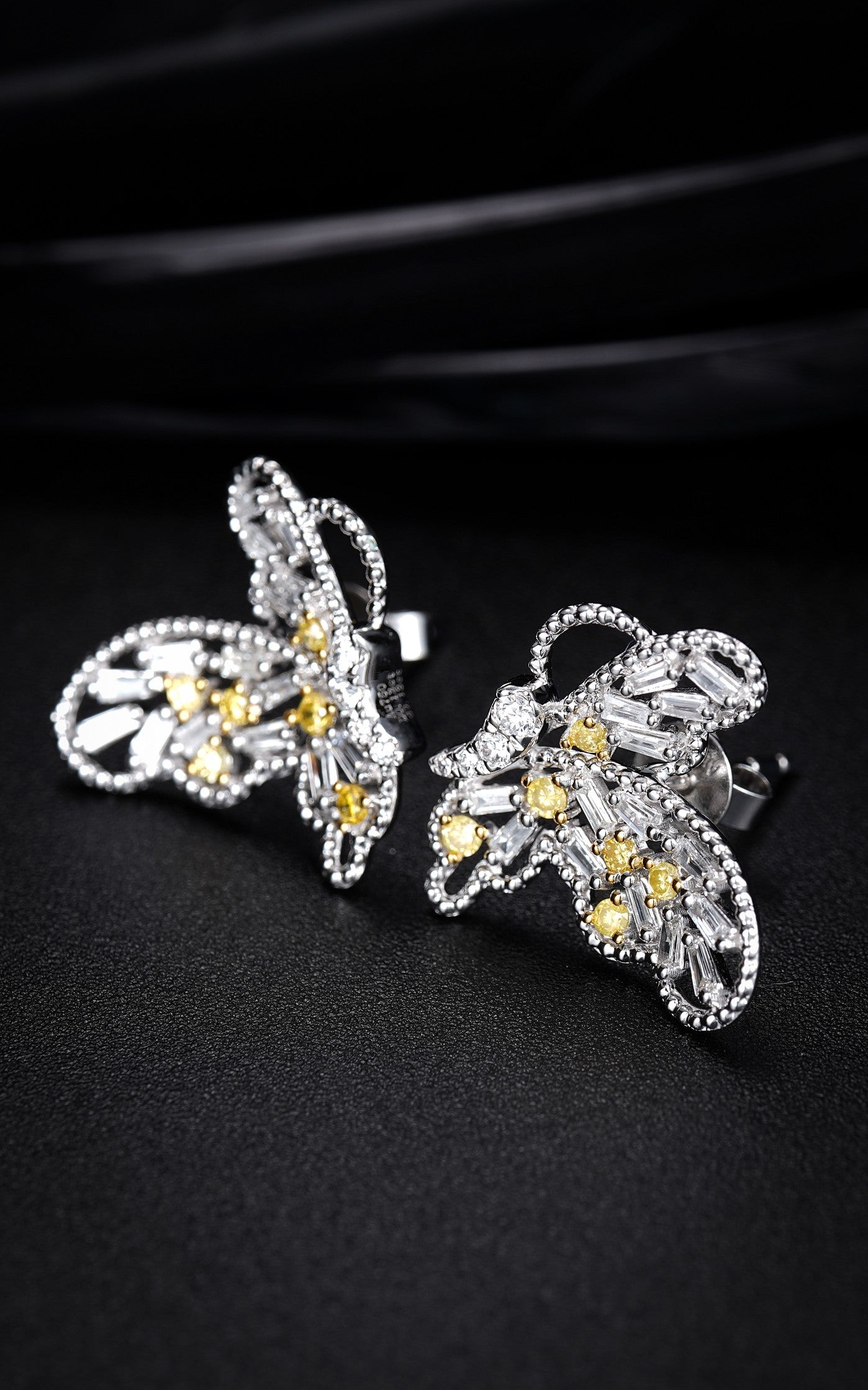 Diamond Hollow-out Butterfly Earrings - A Jewelry Gem - Yellow Diamond Chain