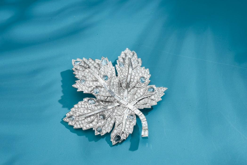 Diamond Leaf Brooch - Premium Jewelry Piece - Brooch