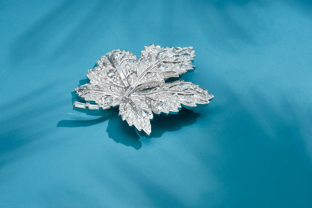 Diamond Leaf Brooch - Premium Jewelry Piece - Brooch