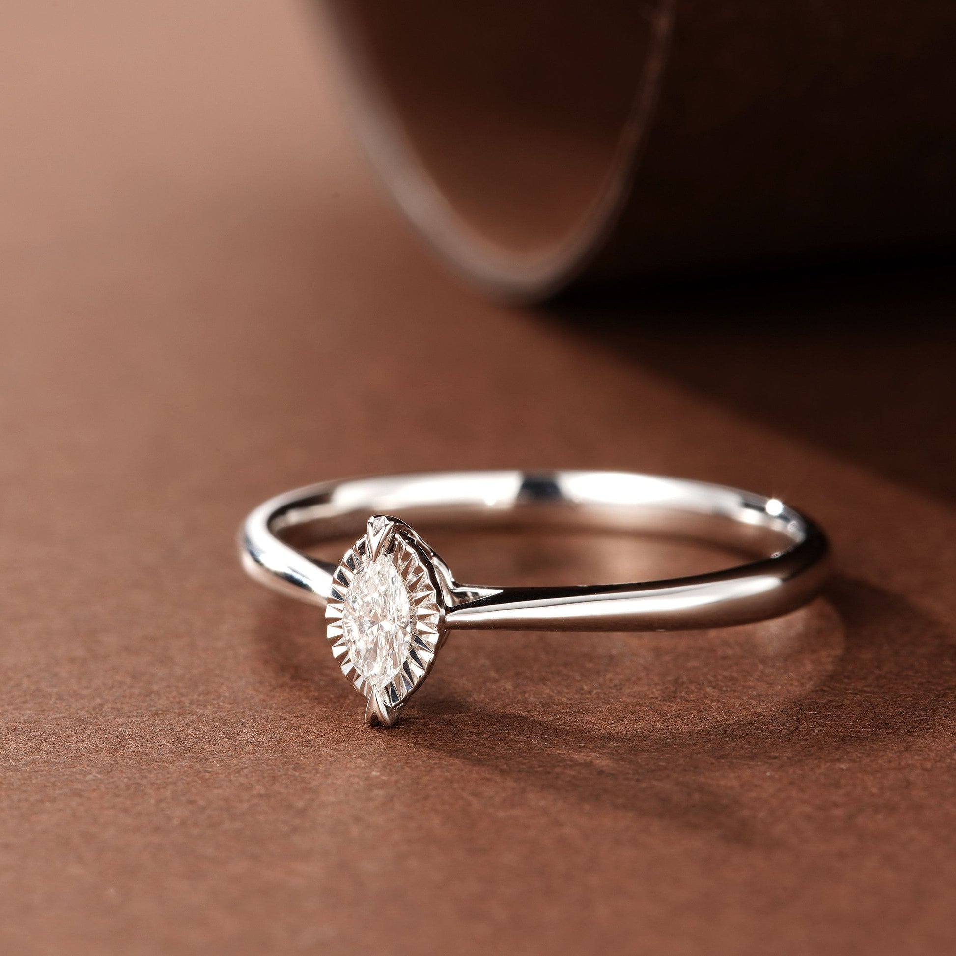 Diamond Marquise Shaped Ring with Milgrain Detail - Fine Jewelry - White Diamond Ring