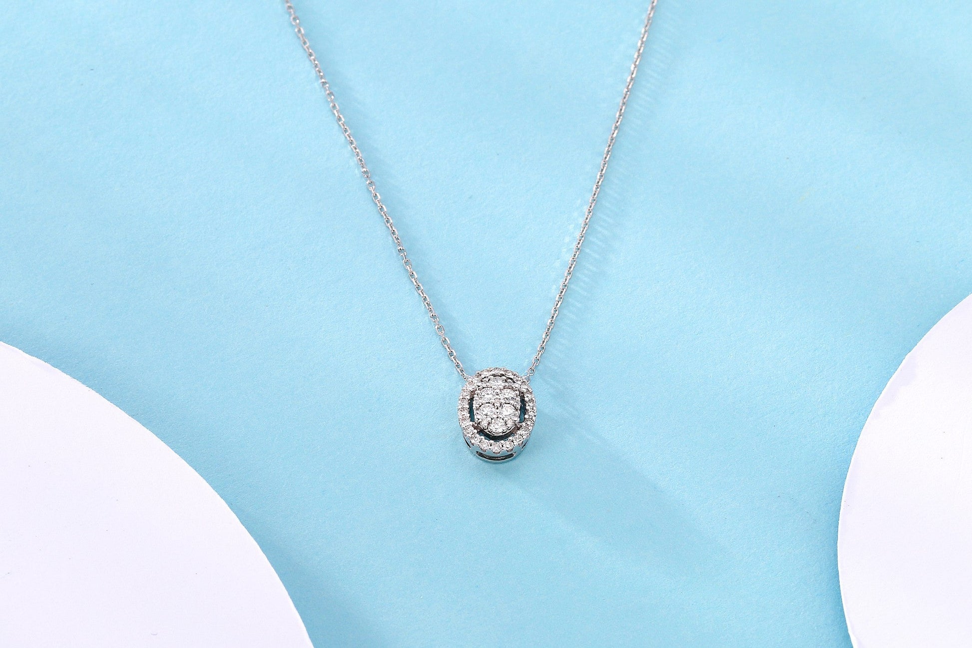 Diamond Pendant Elegance: Oval Cut Sparkling Jewelry - White Diamond Pendant