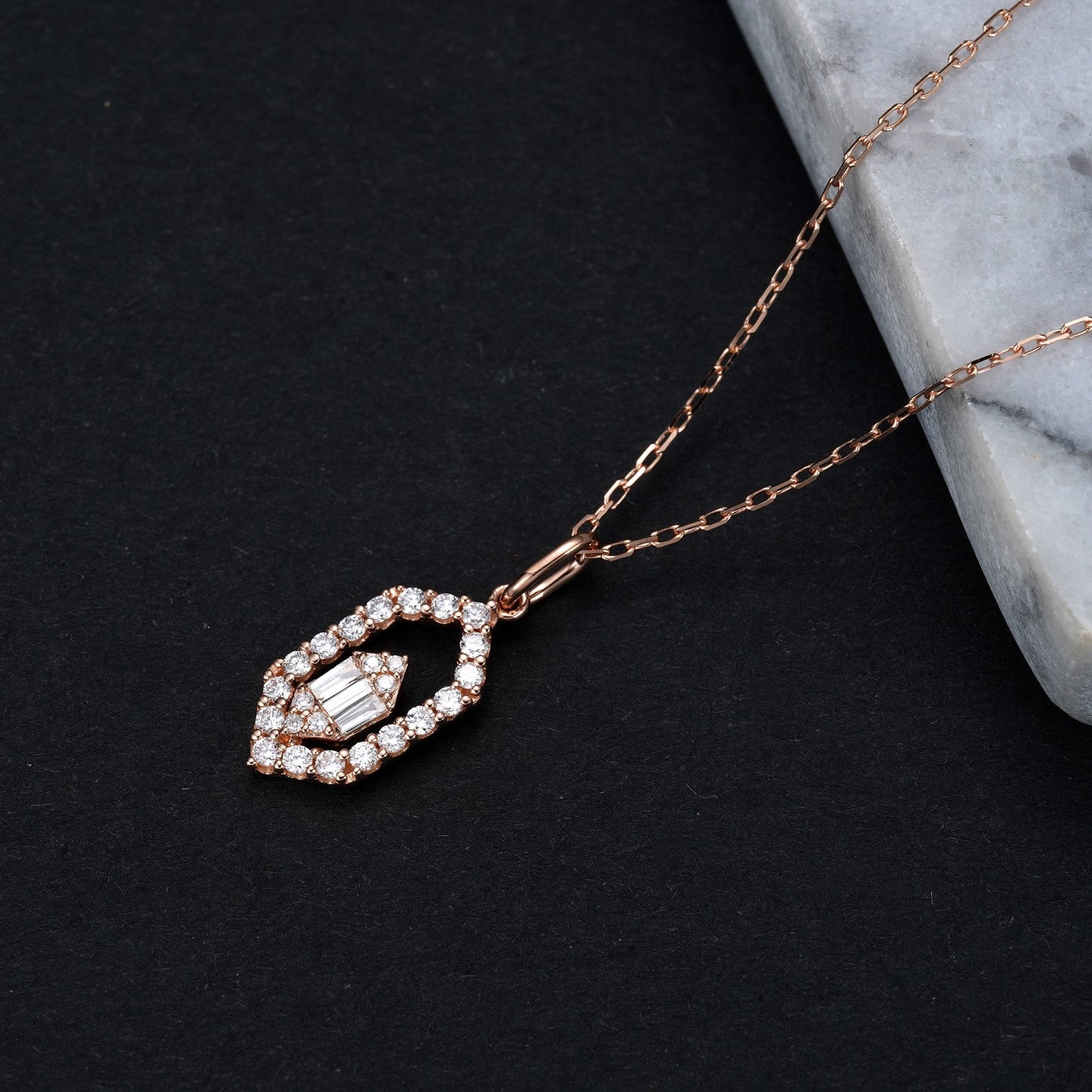 Diamond Pendant Necklace - Elegant Rhombus Design Jewelry - White Diamond Pendant