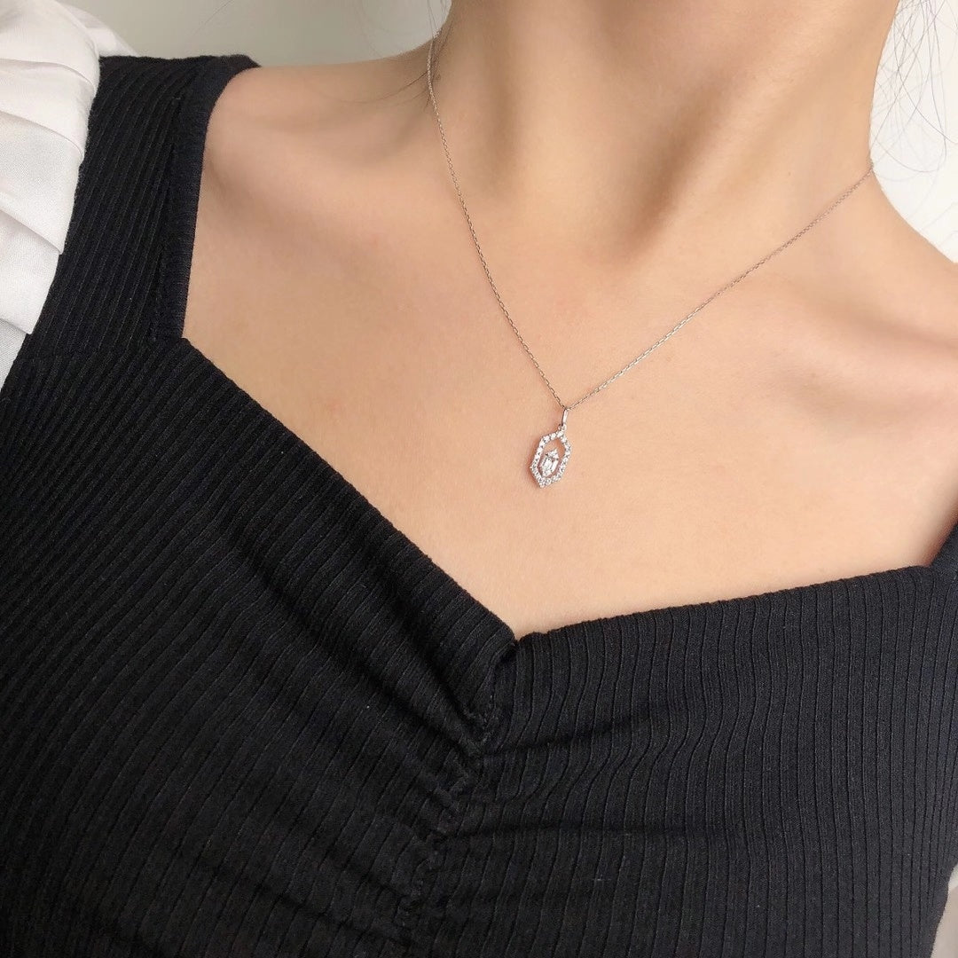 Diamond Pendant Necklace - Elegant Rhombus Design Jewelry - White Diamond Pendant