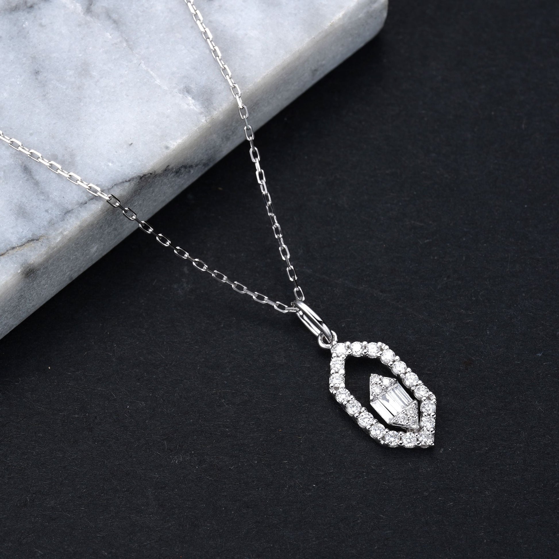 Diamond Pendant Necklace - Elegant Rhombus Design Jewelry - White Diamond Pendant