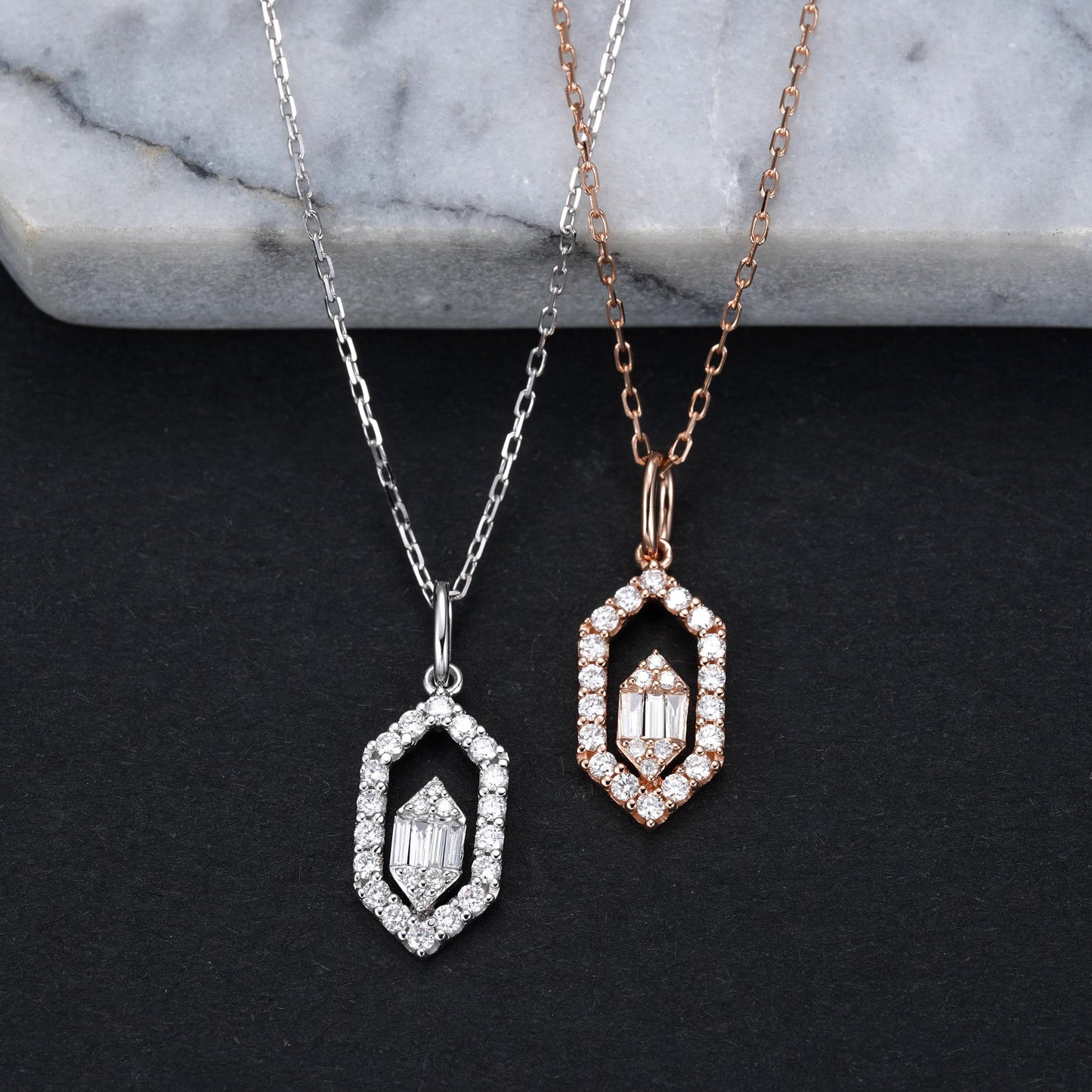 Diamond Pendant Necklace - Elegant Rhombus Design Jewelry - White Diamond Pendant