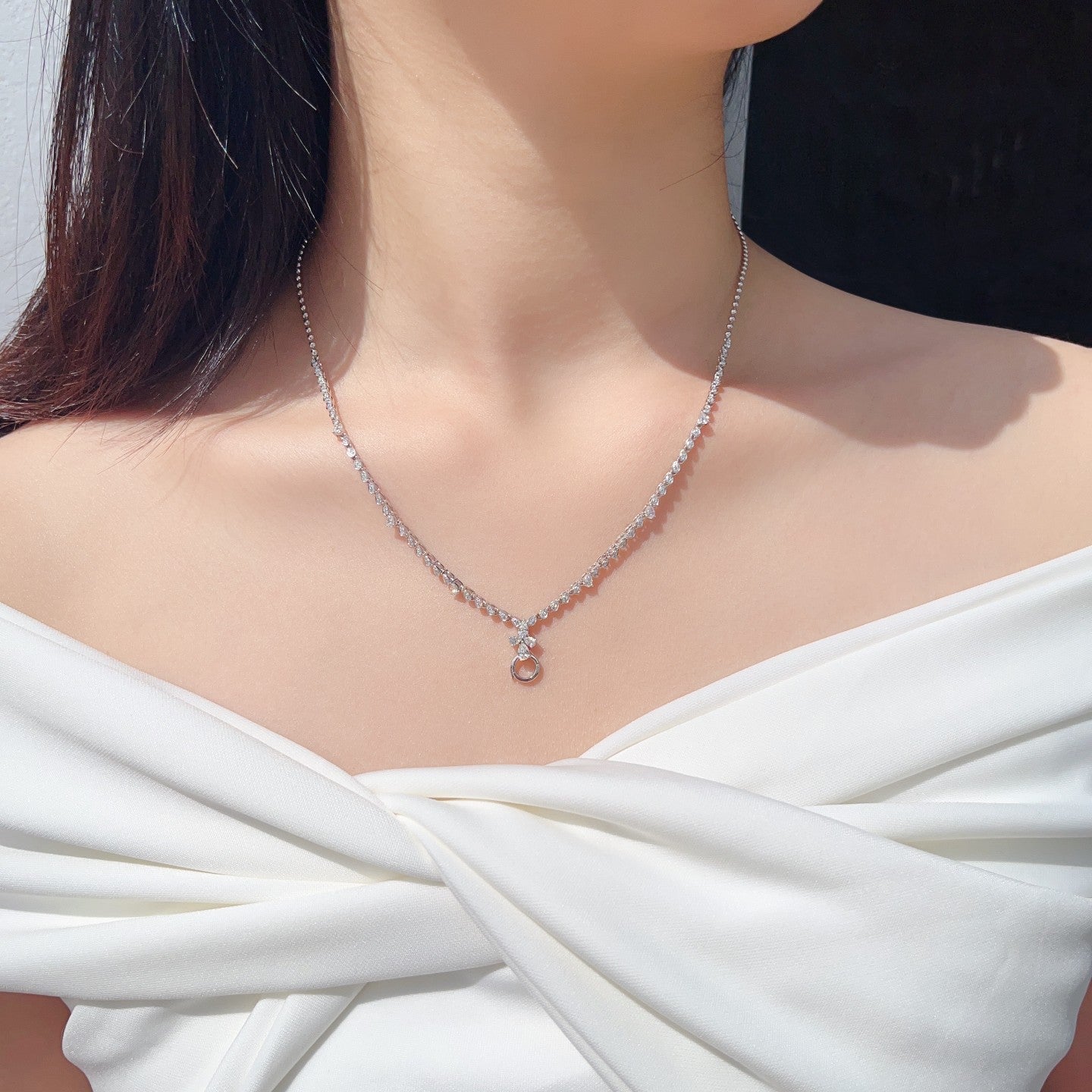 Diamond Pendant Necklace - Enchanting Water Drop Design Jewelry - White Diamond Necklace