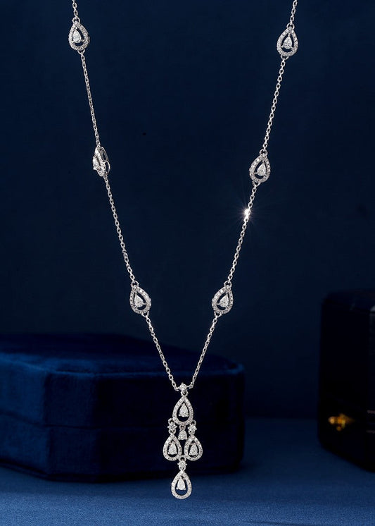 Diamond Pendant Necklace - Unique Waterdrop Shape Jewelry - White Diamond Necklace