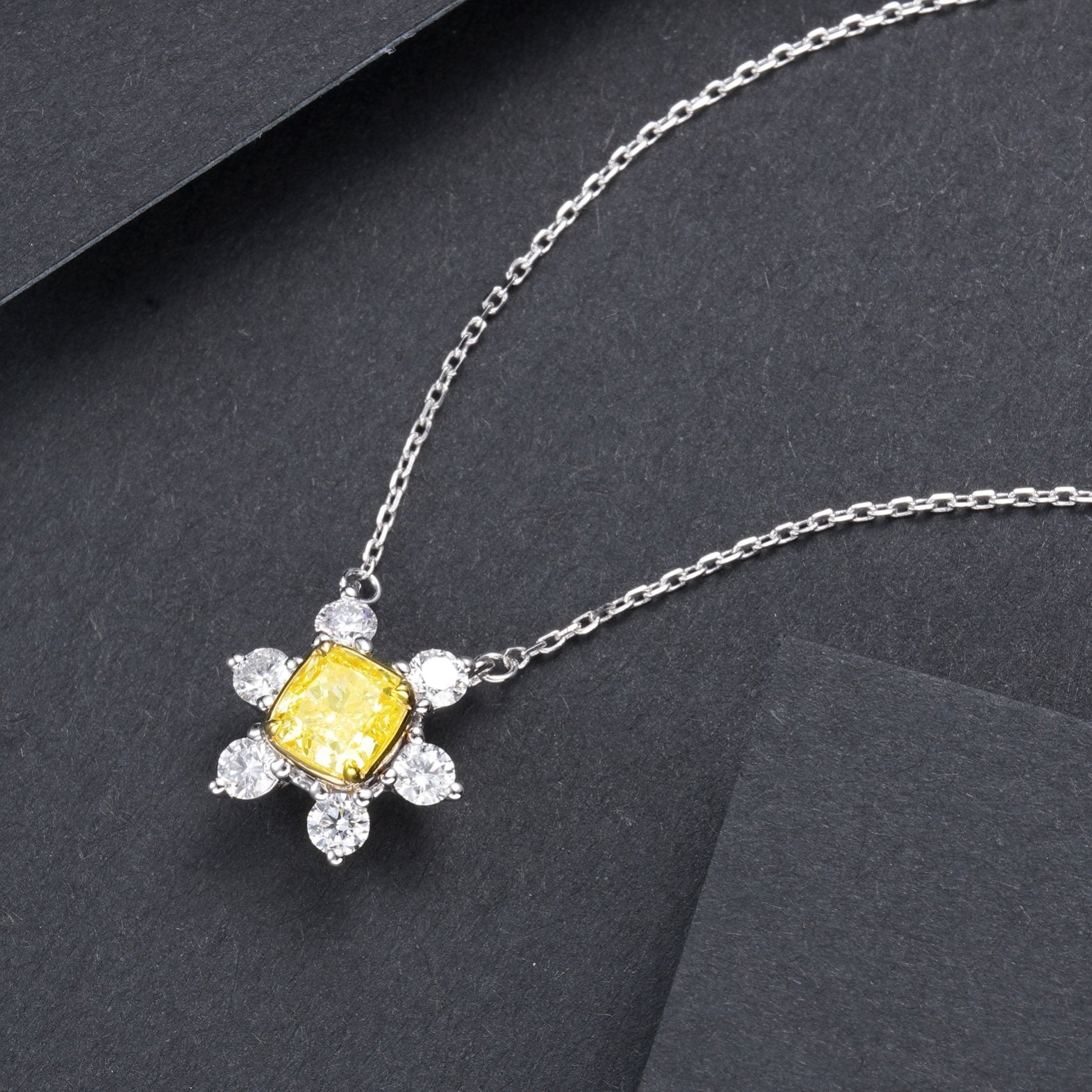 Diamond Pendant: Sparkling Yellow Diamond with Six Accent Stones - Premium Jewelry - Yellow Diamond Pendant