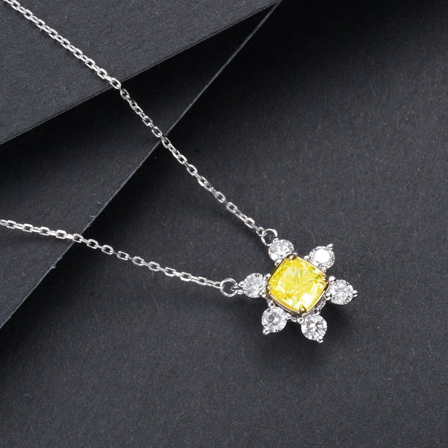 Diamond Pendant: Sparkling Yellow Diamond with Six Accent Stones - Premium Jewelry - Yellow Diamond Pendant