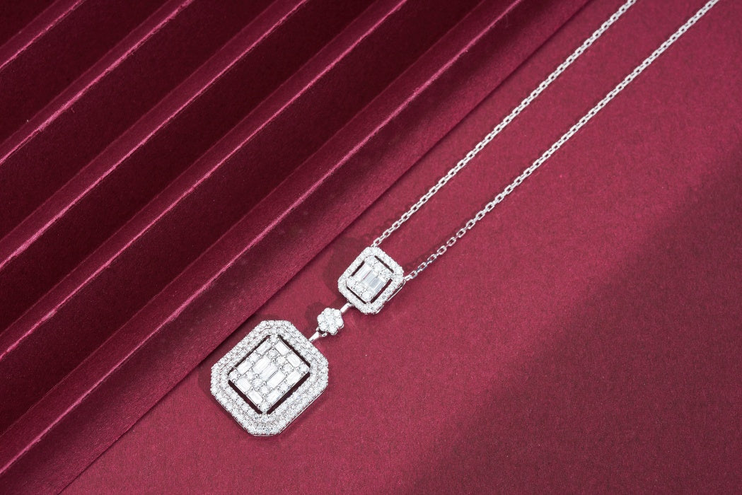 Diamond Pendant with Major and Minor Squares - Luxurious Jewelry Piece - White Diamond Pendant