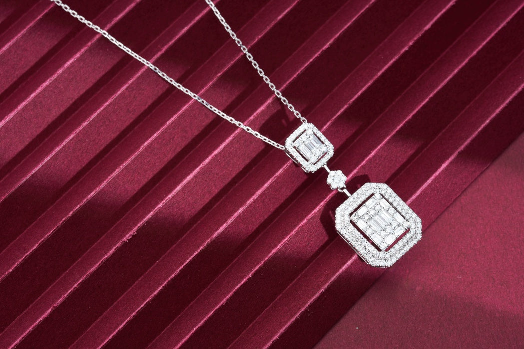 Diamond Pendant with Major and Minor Squares - Luxurious Jewelry Piece - White Diamond Pendant