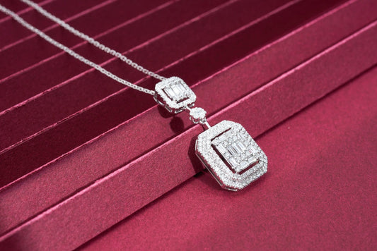 Diamond Pendant with Major and Minor Squares - Luxurious Jewelry Piece - White Diamond Pendant