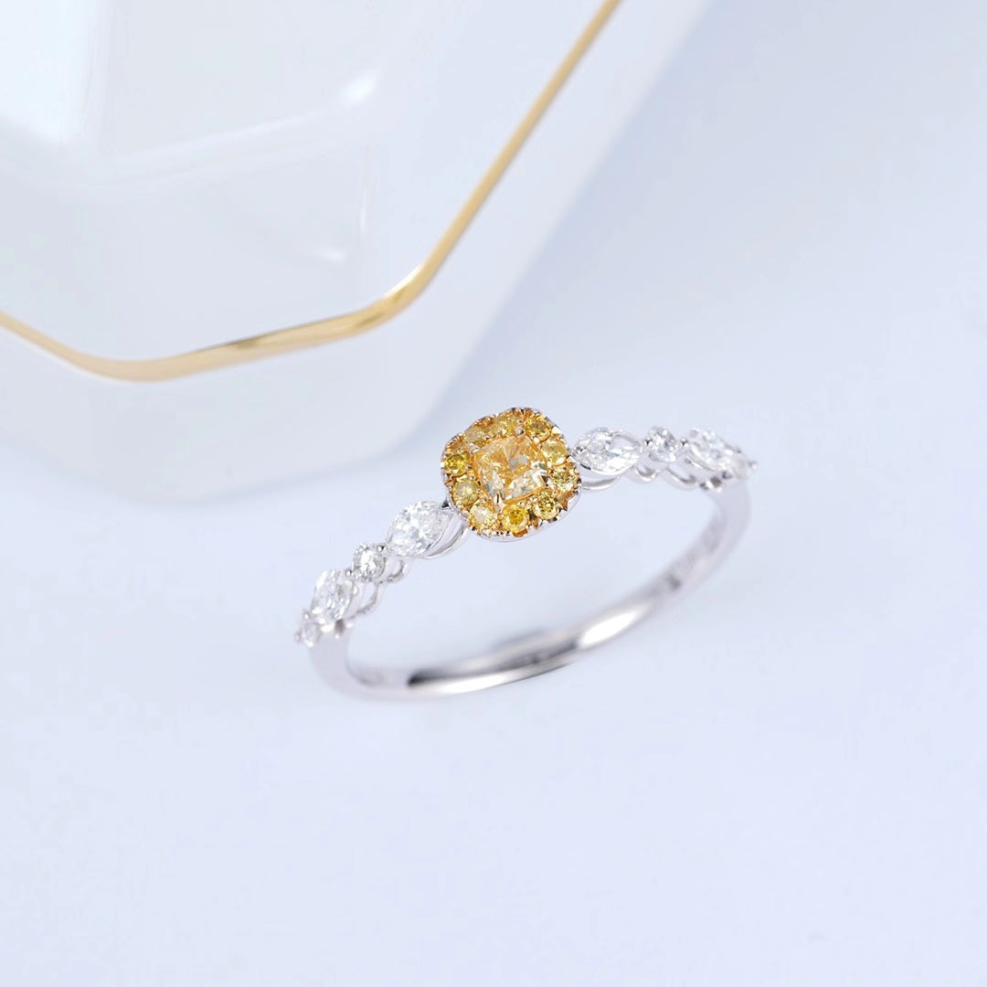 Diamond Pillow-Shaped Ring - A Sparkling Jewelry Gem - Yellow Diamond Ring