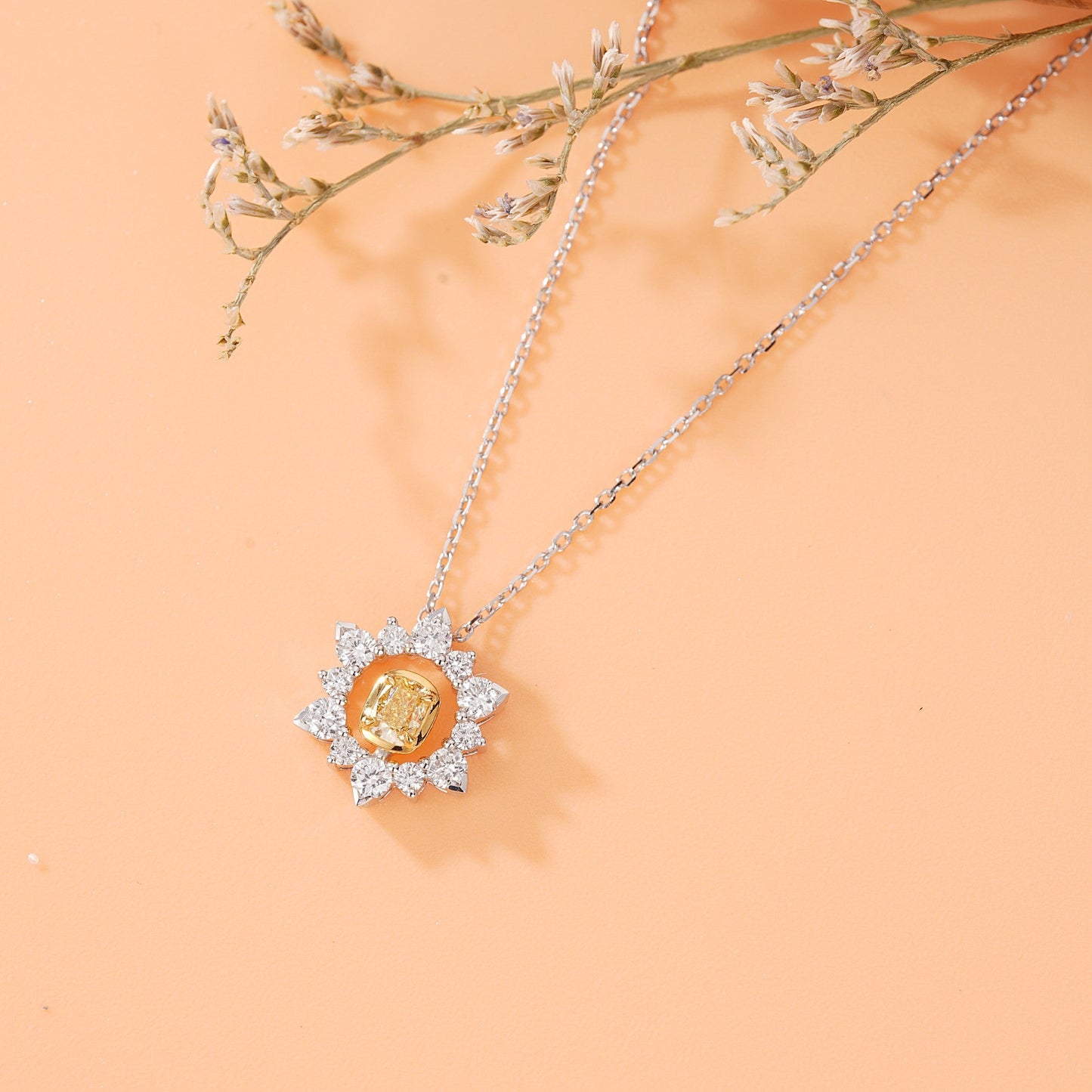 Diamond Pillow-Shaped Sun Pendant Jewelry - Wholesale Offer - Yellow Diamond Pendant