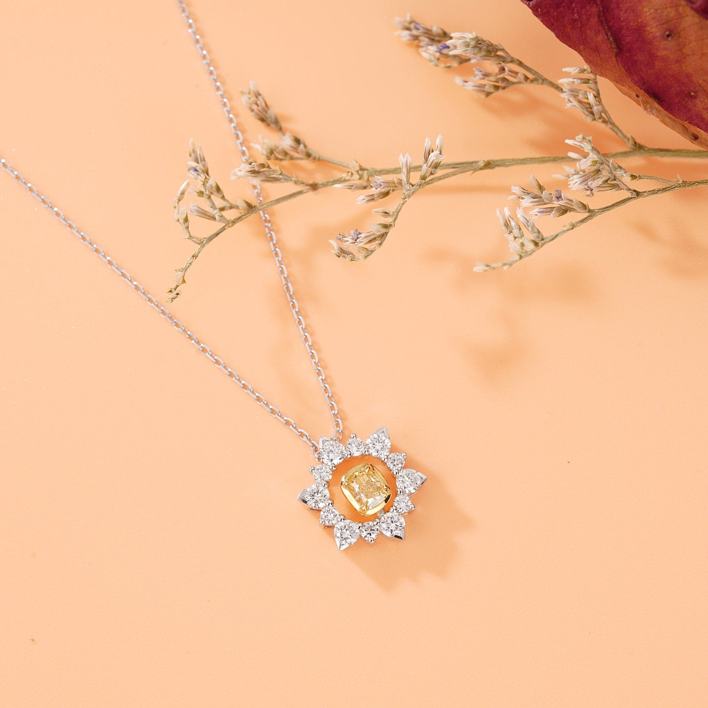 Diamond Pillow-Shaped Sun Pendant Jewelry - Wholesale Offer - Yellow Diamond Pendant