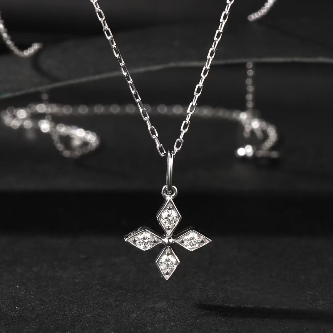 Diamond Rhombus Four-Leaf Pendant Jewelry - White Diamond Pendant