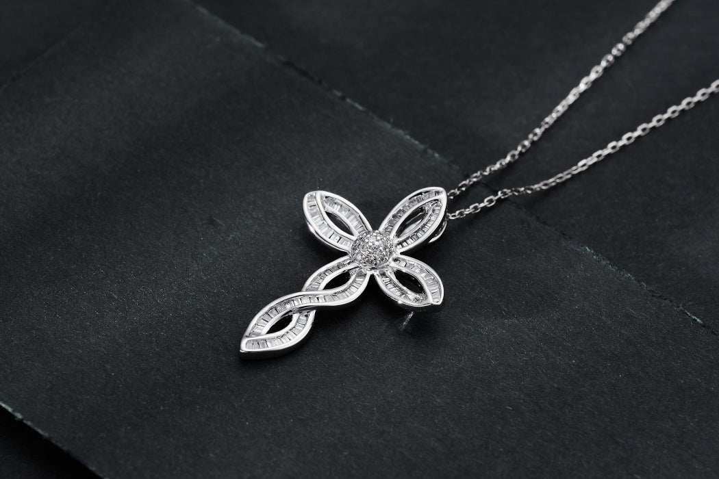 Diamond Ribbon Cross Pendant Jewelry - Wholesale Offer - White Diamond Pendant