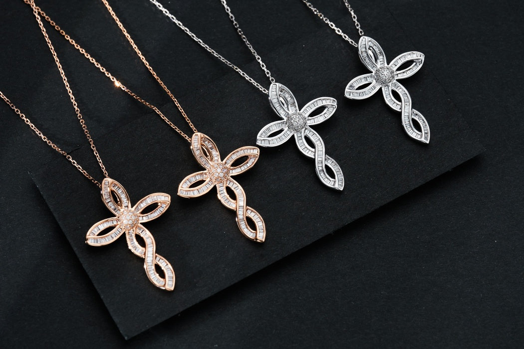 Diamond Ribbon Cross Pendant Jewelry - Wholesale Offer - White Diamond Pendant