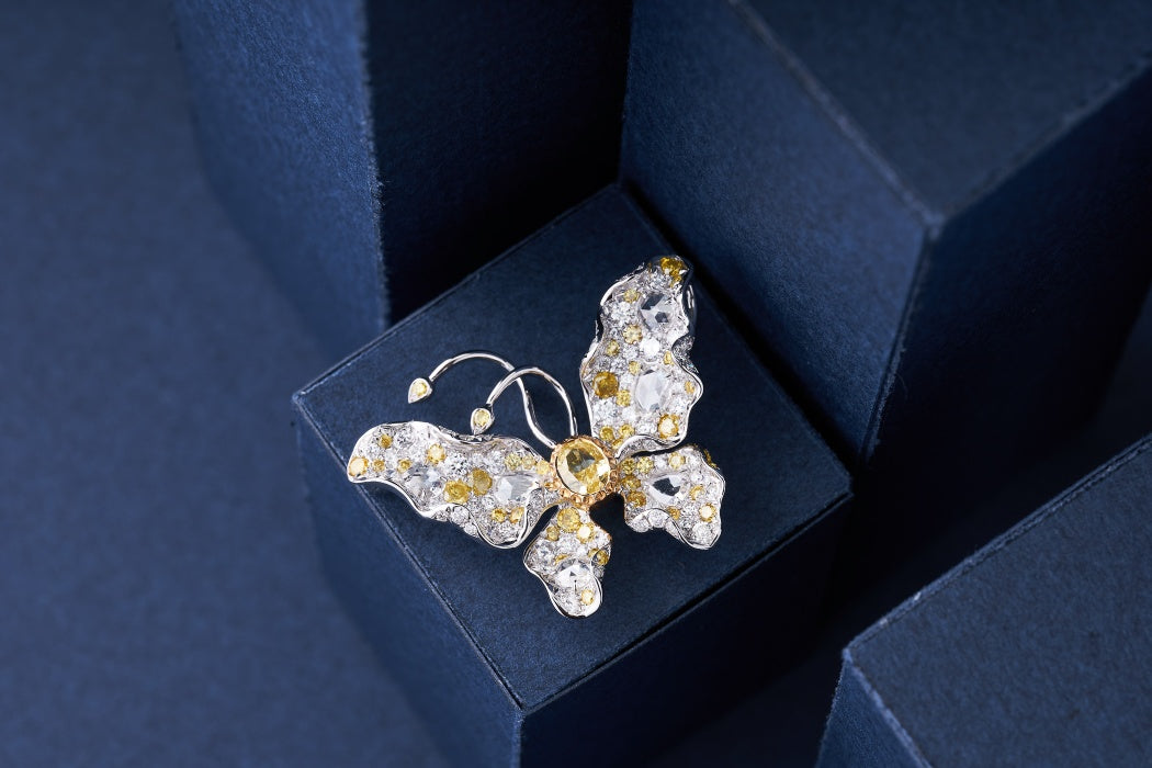 Diamond Rose Butterfly Brooch/Pendant (Wearable as Both) | Premium Jewelry - Brooch