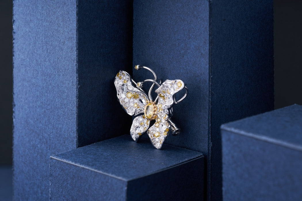 Diamond Rose Butterfly Brooch/Pendant (Wearable as Both) | Premium Jewelry - Brooch