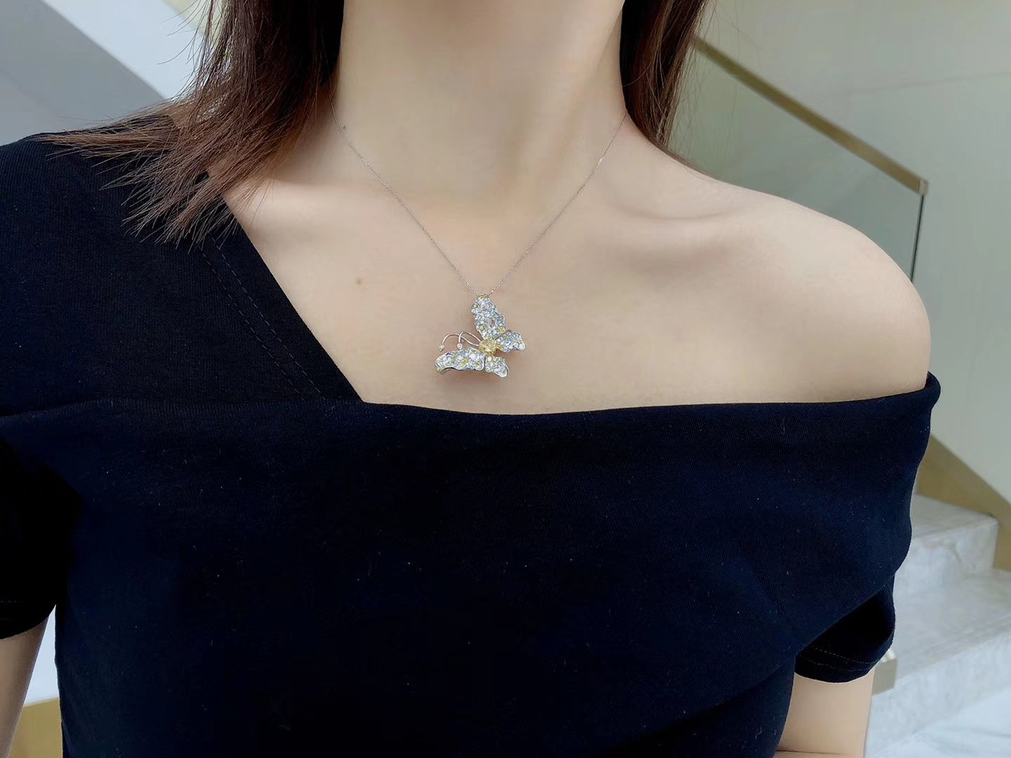 Diamond Rose Butterfly Brooch/Pendant (Wearable as Both) | Premium Jewelry - Brooch