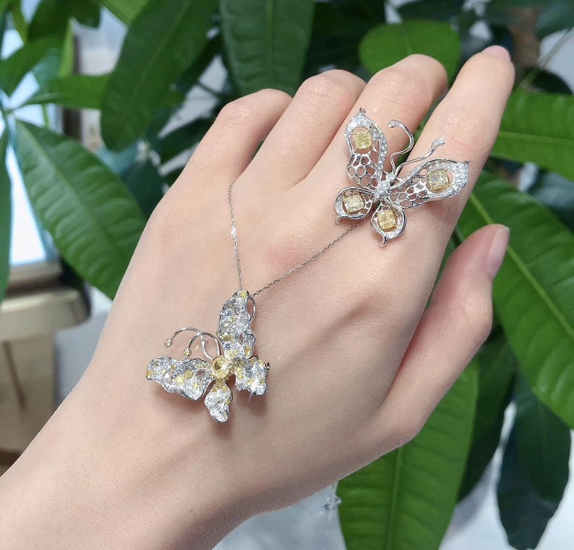 Diamond Rose Butterfly Brooch/Pendant (Wearable as Both) | Premium Jewelry - Brooch