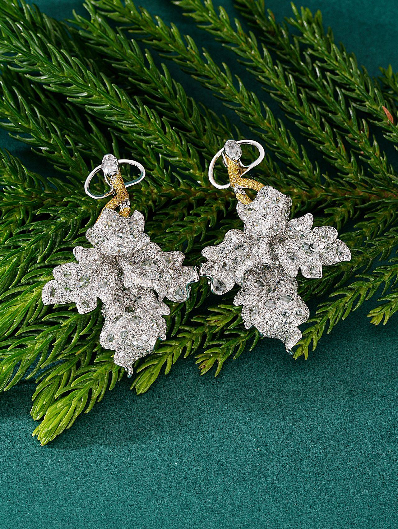 Diamond Rose Four-Leaf Earrings - Exquisite Jewelry Piece - Jeweler.Jewelry