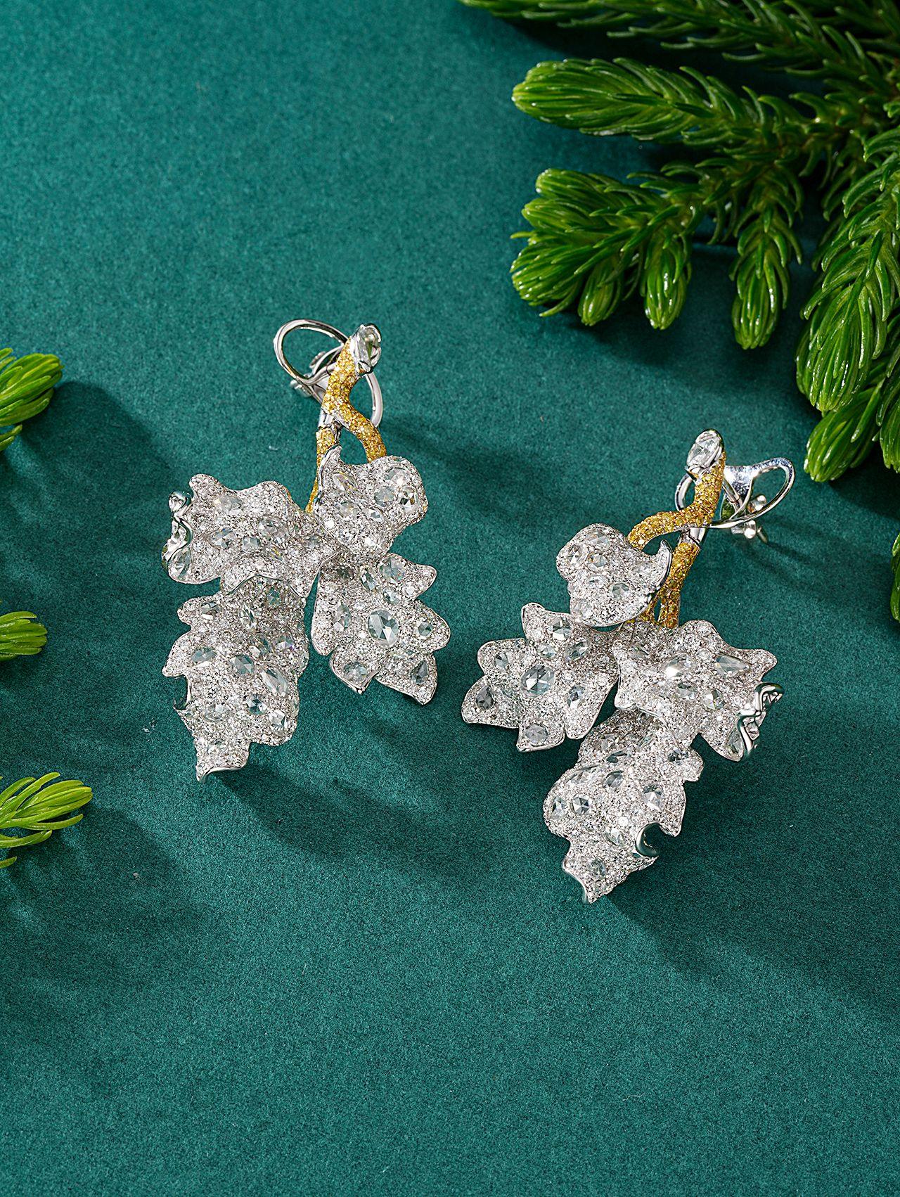 Diamond Rose Four-Leaf Earrings - Exquisite Jewelry Piece - Jeweler.Jewelry