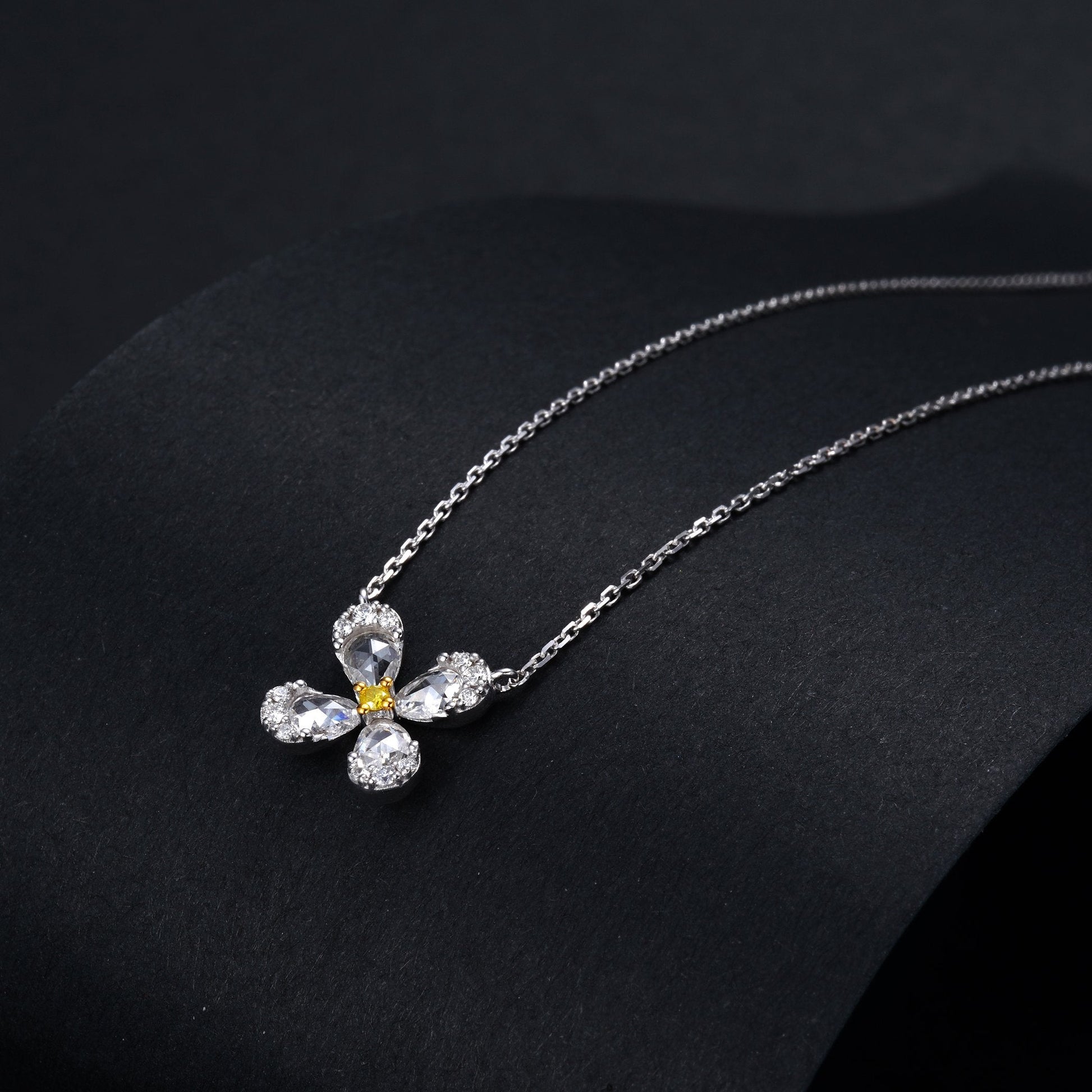 Diamond Rose Pendant with Four Flowers - Luxury Jewelry - Yellow Diamond Pendant