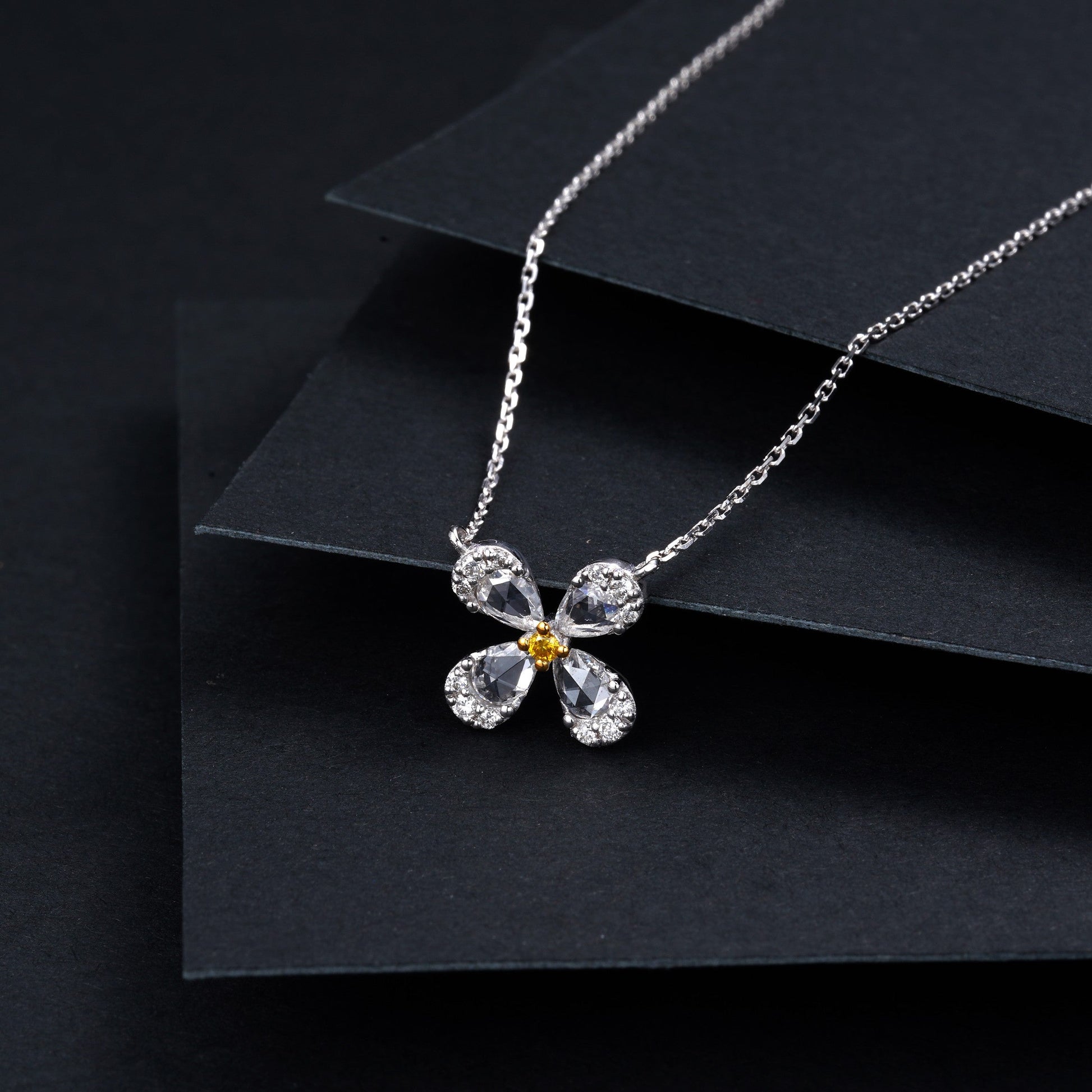 Diamond Rose Pendant with Four Flowers - Luxury Jewelry - Yellow Diamond Pendant