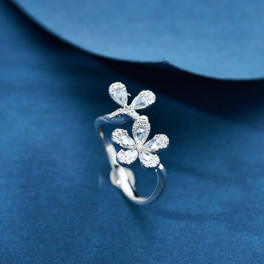 Diamond Rose Penta-Butterfly Ring - Luxurious Jewelry Collection - White Diamond Ring